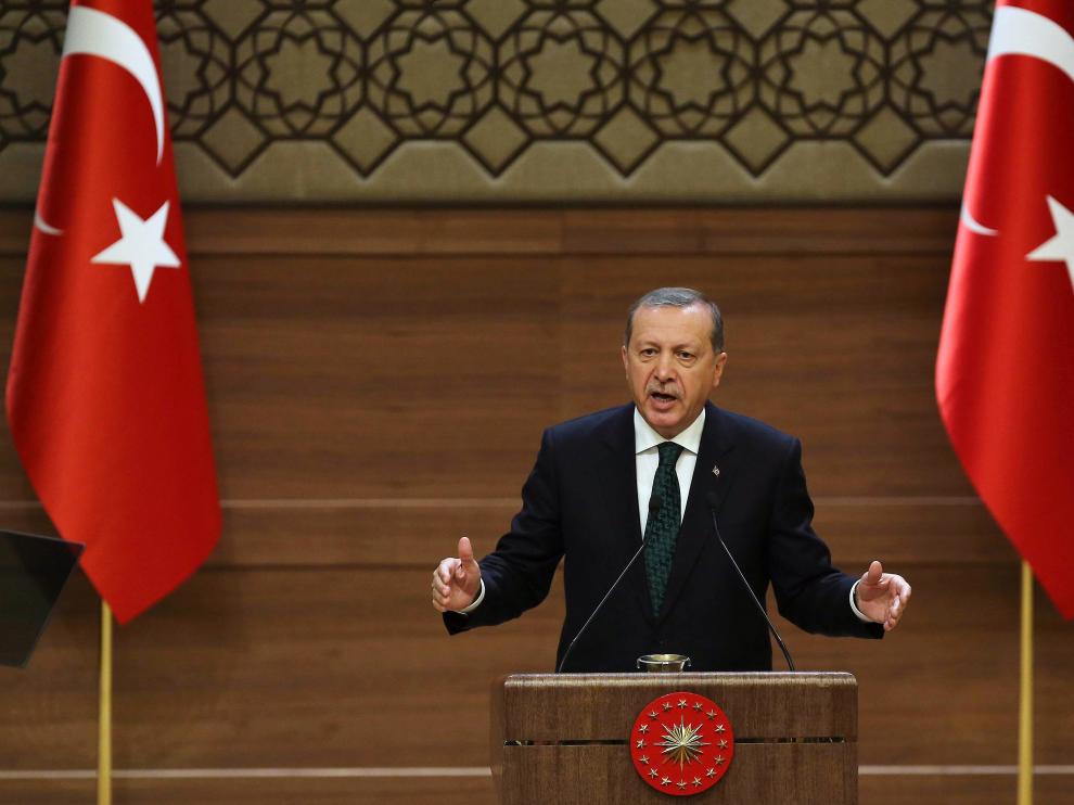 Erdogan durante un mitin en el palacio presidencial de Ankara el 12 de agosto de 2015.