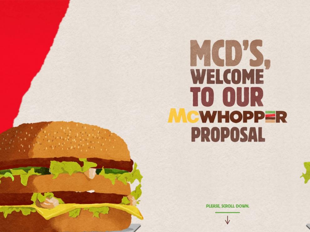Burger King lanzó este miércoles el sitio www.mcwhopper.com, donde plantea a su competidor aparcar sus diferencias con un 'McWhopper'.