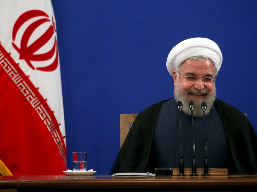 El presidente iraní, Hassan Rouhani durante la conferencia en Teherán.