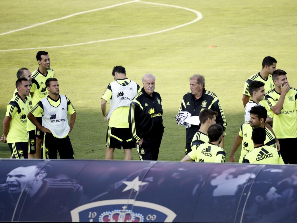 El seleccionador nacional Vicente del Bosque durante un entrenamiento con el combinado nacional.