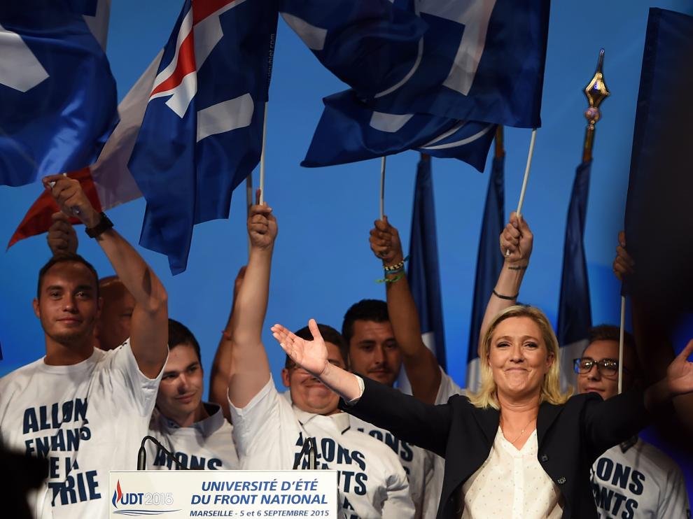 La líder ultraderechista Marine Le Pen, en un acto de su partido