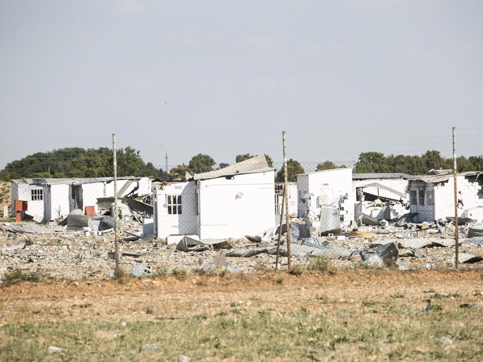 Casetas afectadas por la explosión del pasado 31 de agosto en Pirotecnia Zaragozana, en una imagen tomada este viernes, 11 de septiembre.