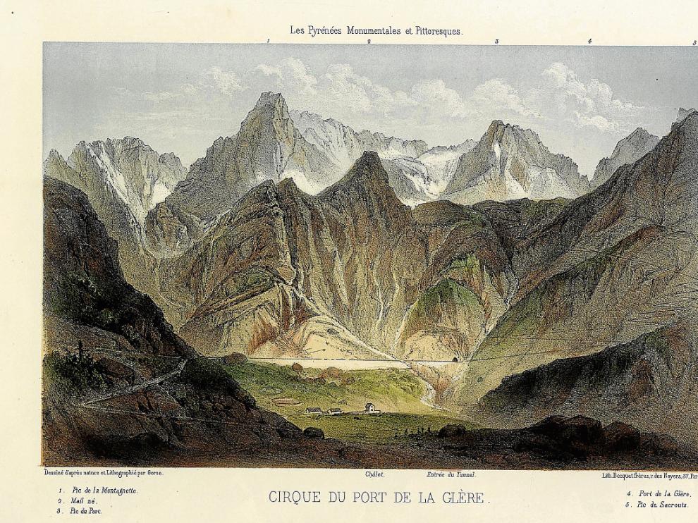 El sueño del túnel entre Benasque y Luchon es muy antiguo, como demuestra esta litografía de 1856 que conserva Jorge Mayoral, de los Llanos del Hospital, en su Centro de Documentación Pirineísta.