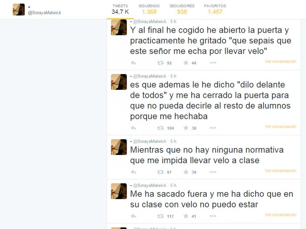 La alumna explicó en Twitter su versión de lo ocurrido