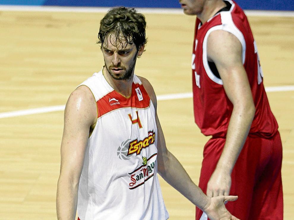 Gasol, en el amistoso frente a Hungría de julio de 2008.