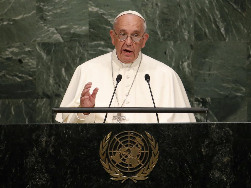 El papa Francisco, durante su intervención ante la asamblea de Naciones Unidas.