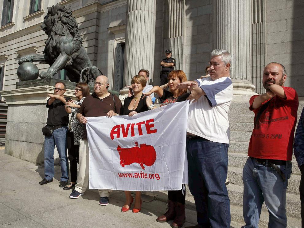 Las víctimas, a las puertas del Congreso de los Diputados en una imagen de archivo.