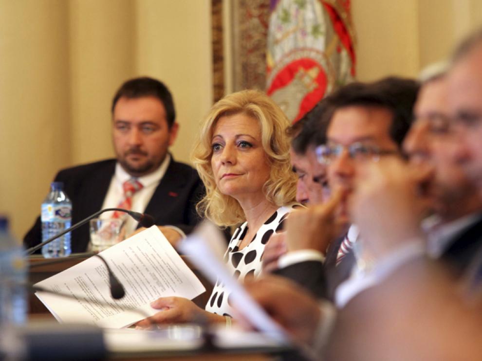 La portavoz del Grupo Popular en la Diputación de Soria, Ascensión Pérez, en un pleno.