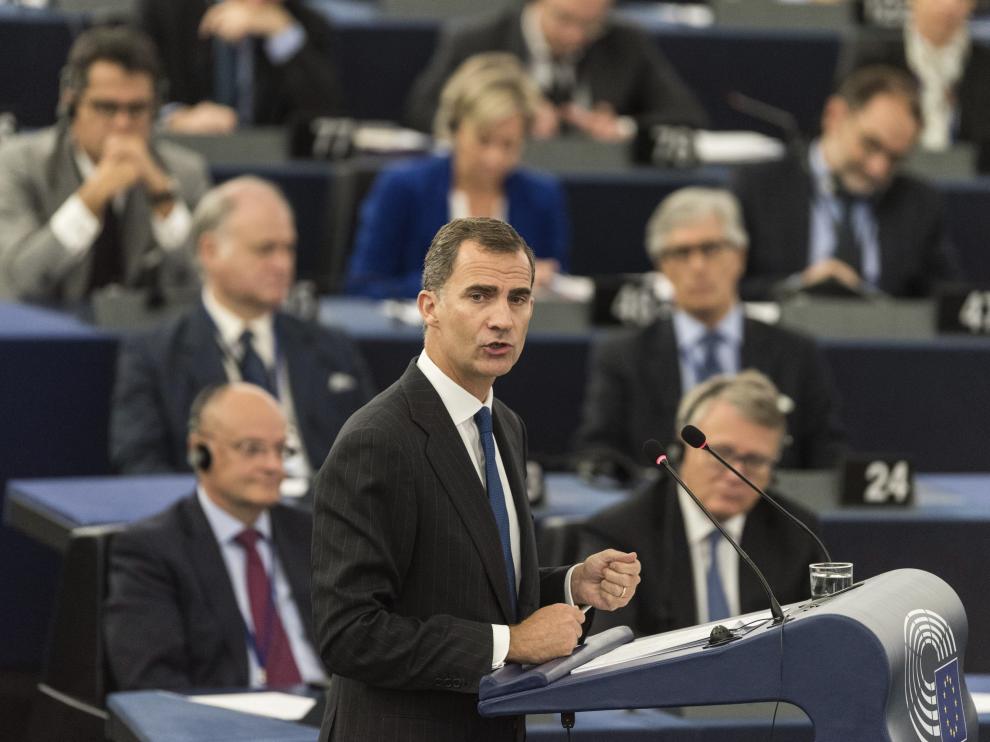 ?Felipe VI durante su discurso ante el Parlamento Europeo.
