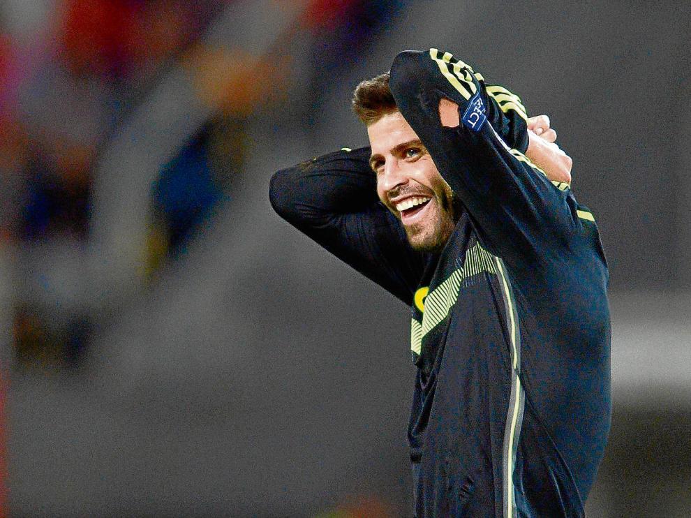 Gerard Piqué, en el partido disputado el pasado martes en Macedonia.
