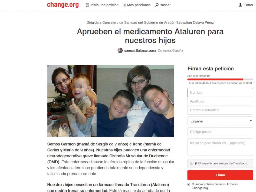 Recogida de firmas en Change.org.