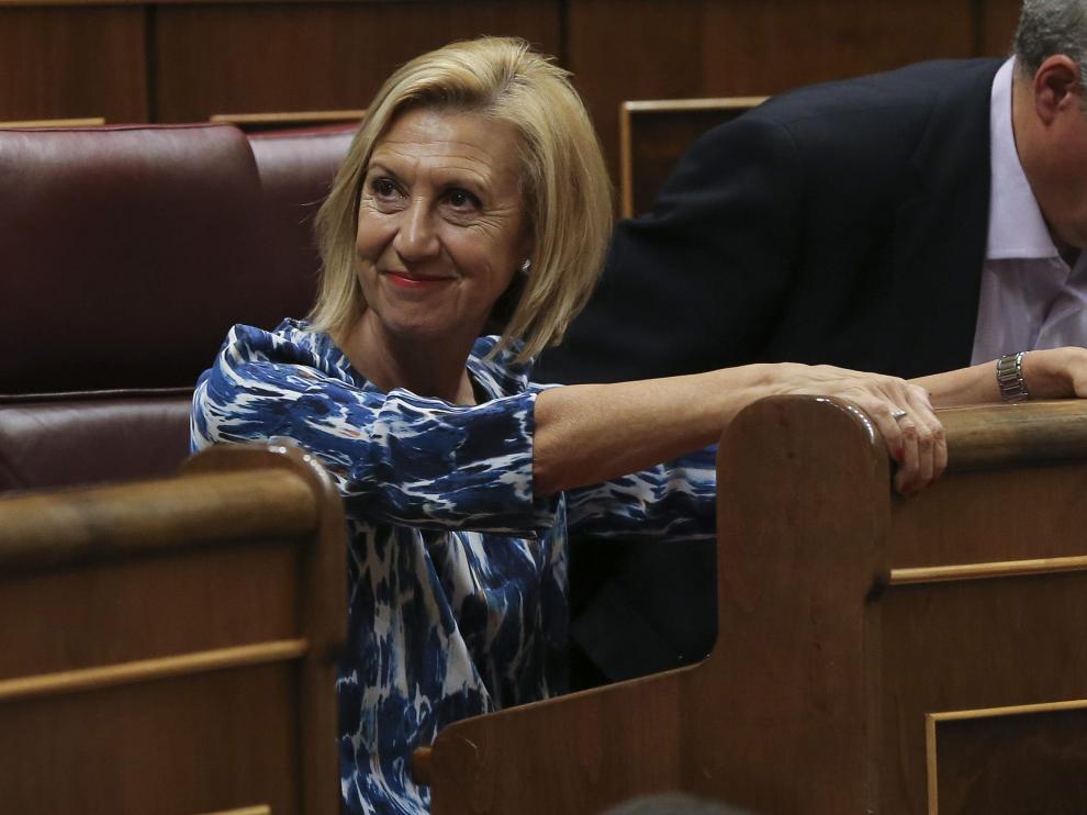 La portavoz de UPyD, Rosa Díez, hoy en el Congreso de los Diputados que celebra su último pleno de la legislatura antes de la disolución de las Cortes el próximo lunes.