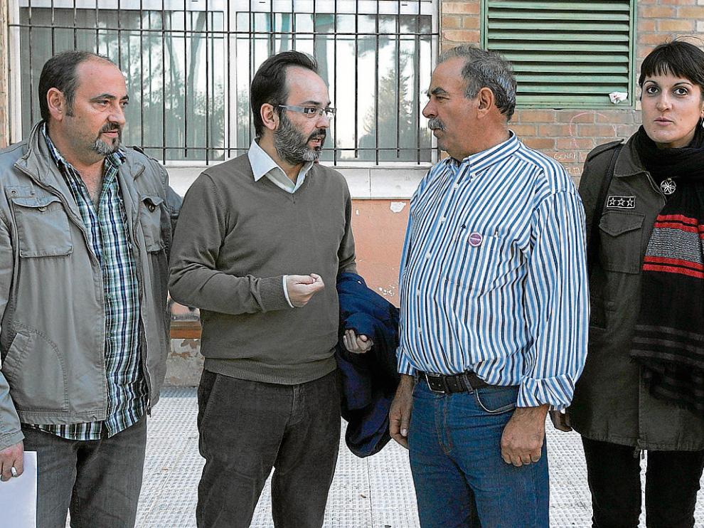 Chabier Vicente, José Francisco, Julián Castellor y Marie Calvo antes de la rueda de prensa.