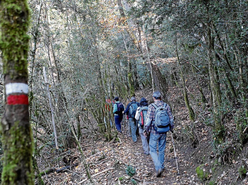 Senderistas por una de las rutas del GR-15 entre Fanlo y Buesa que se recorrieron ayer.