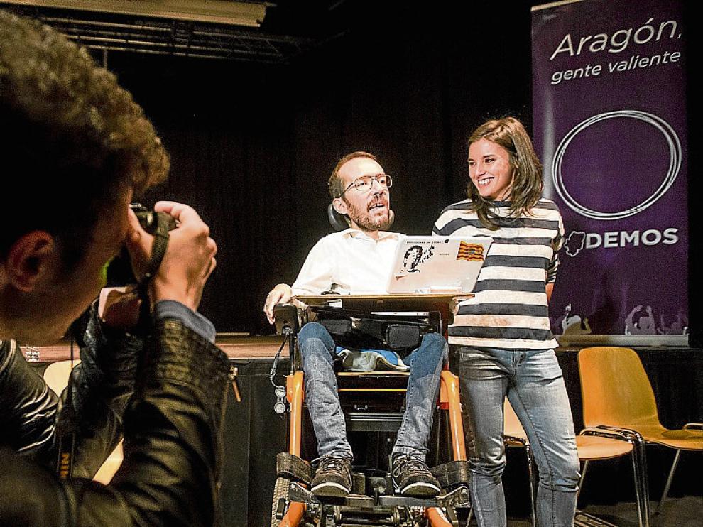 Pablo Echenique e Irene Montero, ayer en Zaragoza.