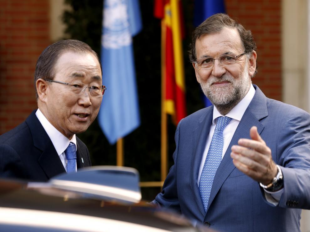 Rajoy durante la recepción de Ban Ki-moon.