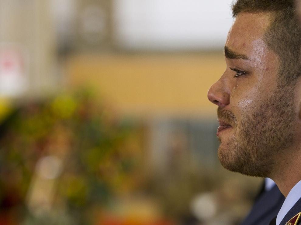 Johander Ojeda en el funeral por sus cuatro compañeros el año pasado.