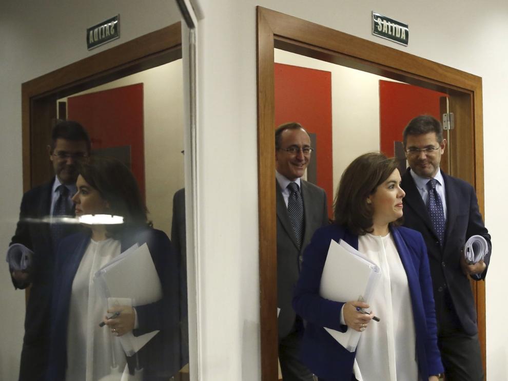 La vicepresidente Sáenz de Santamaría, en su comparecencia ante los medios.