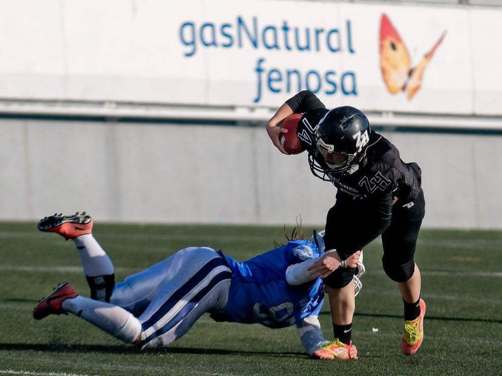 Óscar, en un partido de fútbol americano con los Zaragoza Hurricanes.
