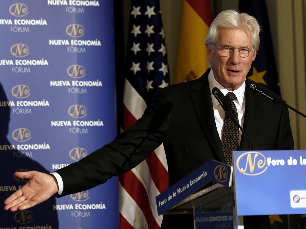 El actor y activista social Richard Gere, en el desayuno informativo de Nueva Economía Fórum, en Madrid.
