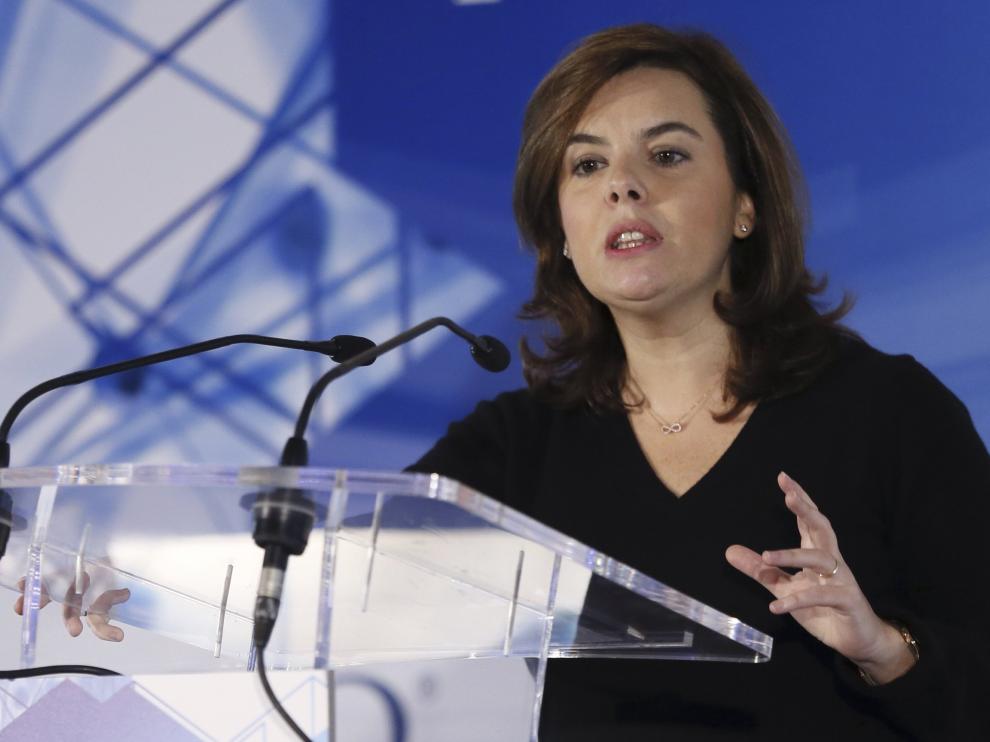 Soraya Sáenz de Santamaría durante su intervención en el foro 'Perspectivas económicas para España 2016'.