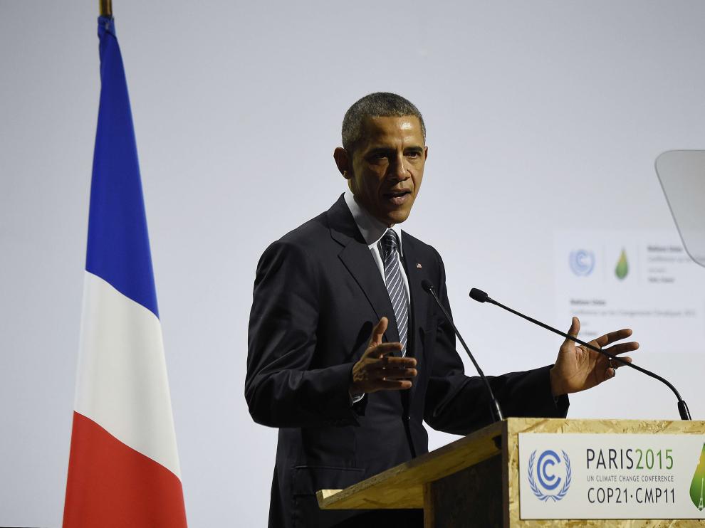 Barack Obama durante su intervención en París.