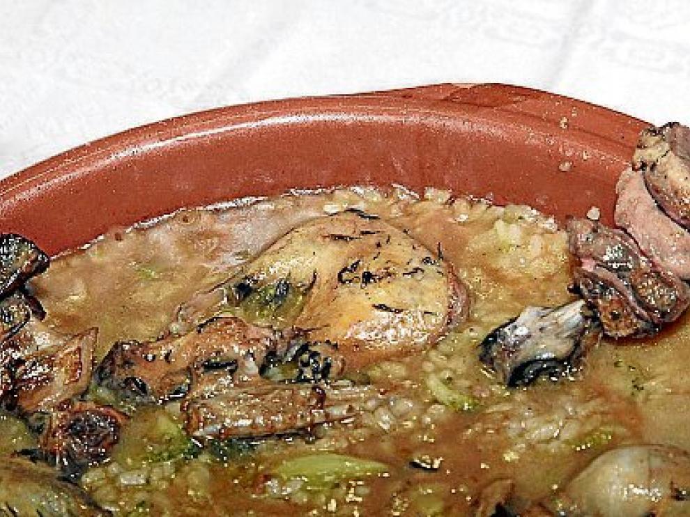Arroz con verduras y becada.