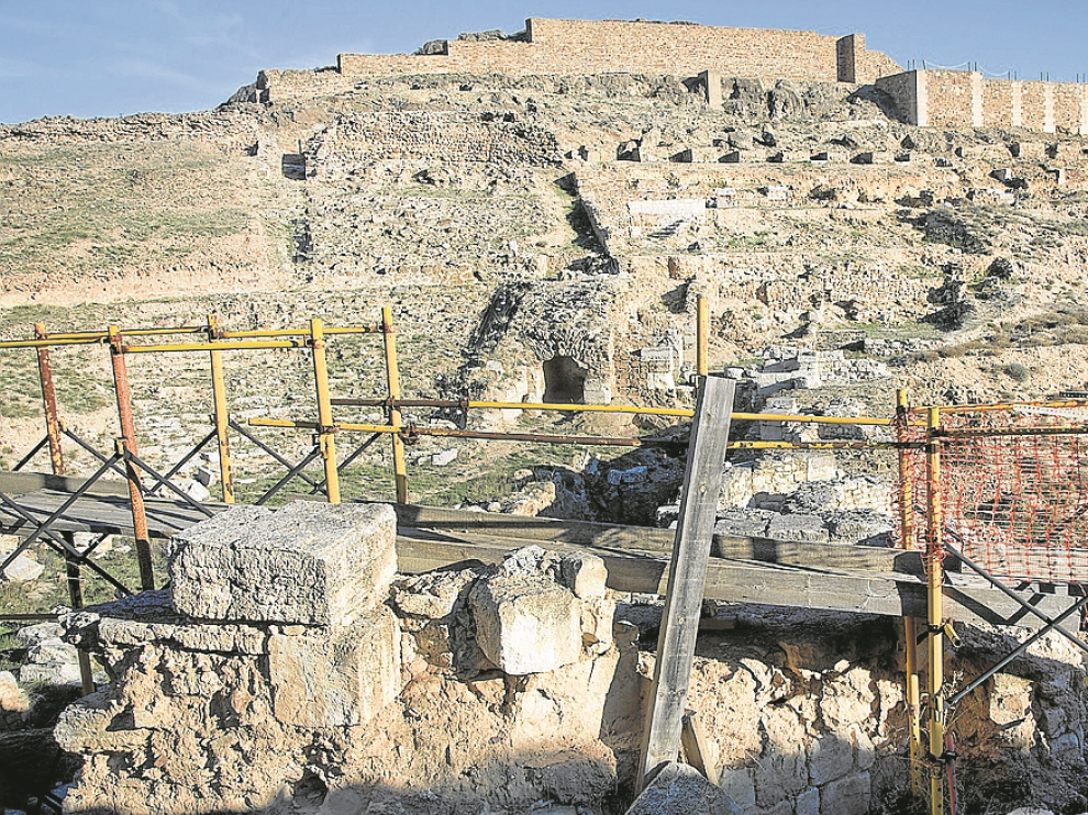 Estado actual de la zona del teatro, en el yacimiento arqueológico de Bilbilis.