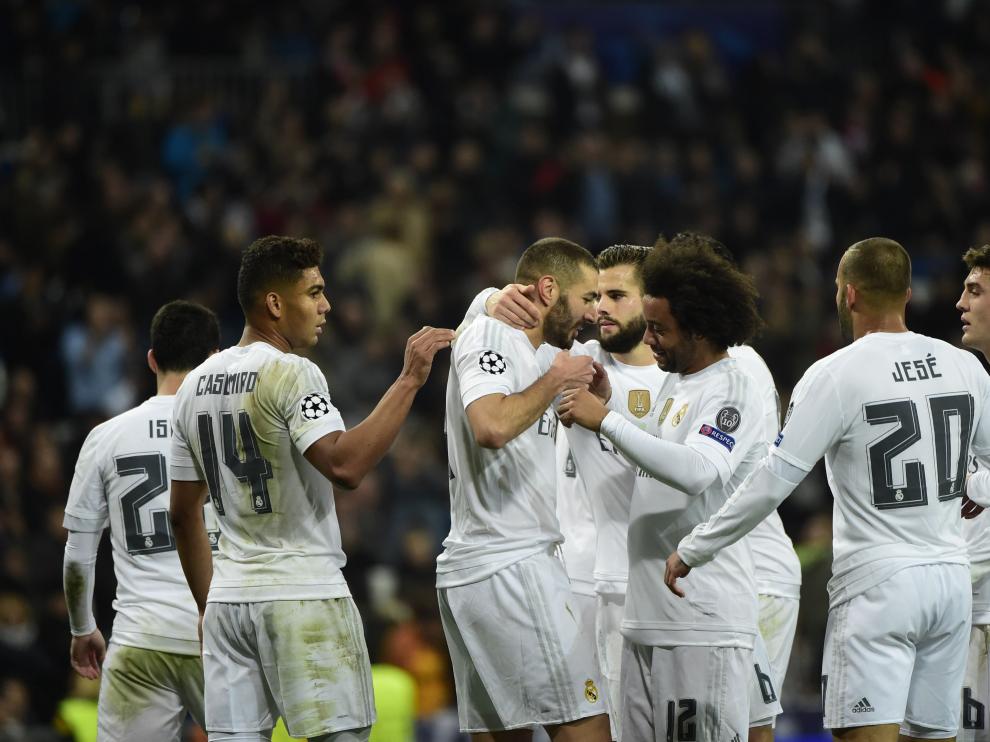 Los jugadores del Real Madrid celebran una de sus victorias.