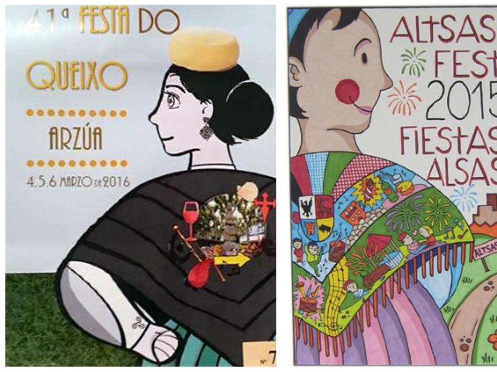 Cartel de la Festa do Queixo de Arzúa, cartel finalista de las Fiestas de Alsasua y cartel de las Fiestas del Pilar 2012
