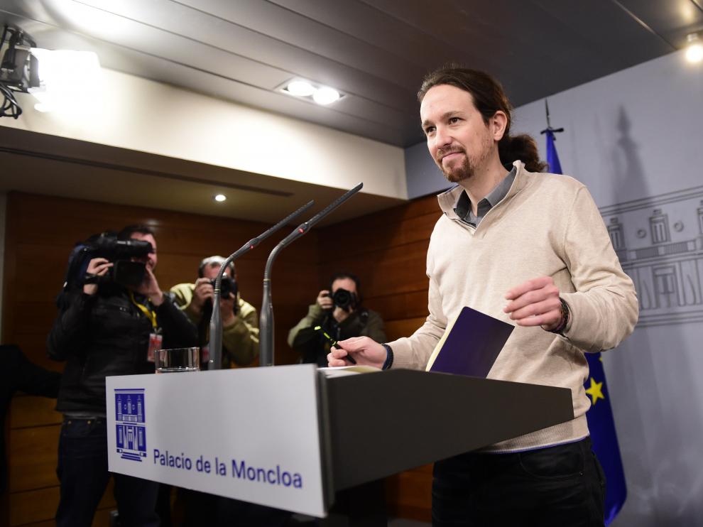 Pablo Iglesias, en la rueda de prensa tras su entrevista con Rajoy