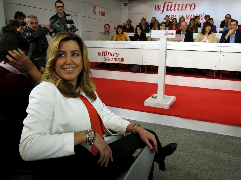 Susana Díaz durante un encuentro del partido Socialista en Madrid el que estuvo Pedro Sánchez.