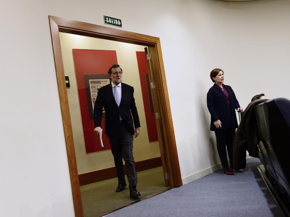 Rajoy, a su llegada a la rueda de prensa en la Moncloa