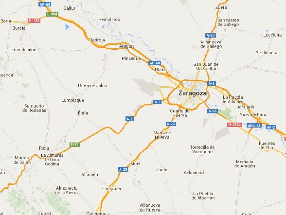 Carreteras de Zaragoza en un mapa de la DGT.
