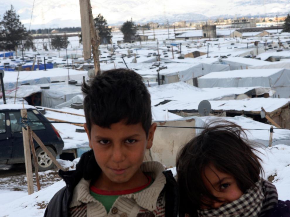 Niños sirios refugiados en el campo de Bekaa Valley, en Siria