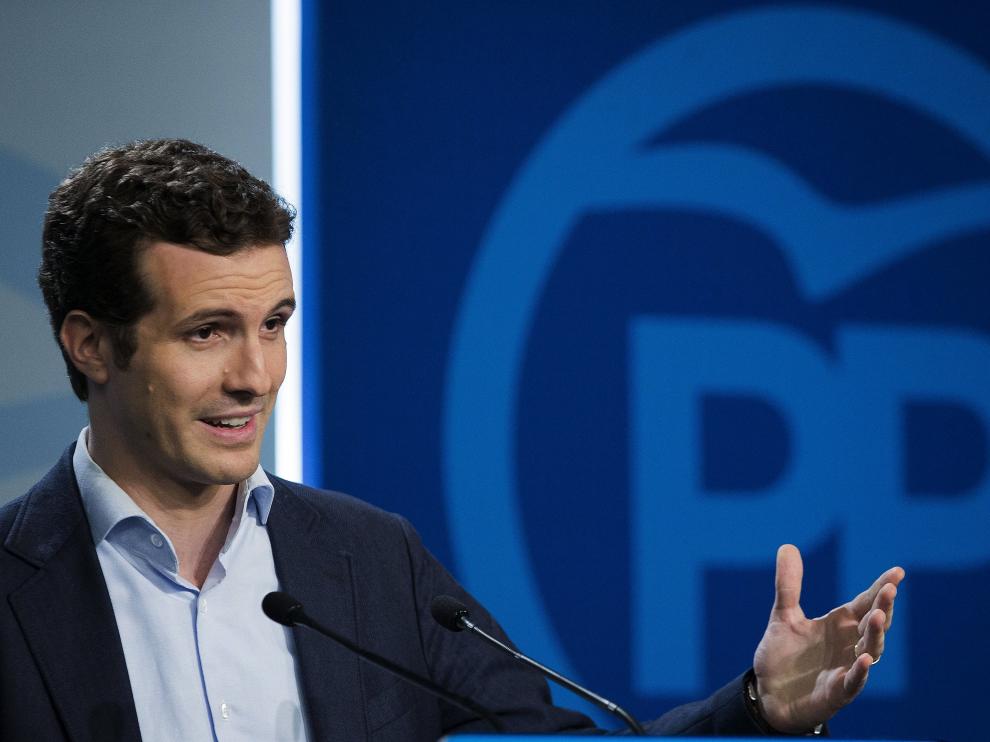 Pablo Casado, durante la rueda de prensa