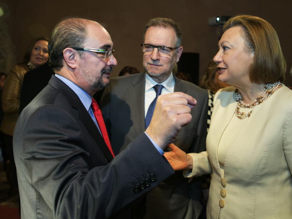 Javier Lambán, Marcelino Iglesias y Luisa Fernanda Rudi este sábado en Zaragoza.