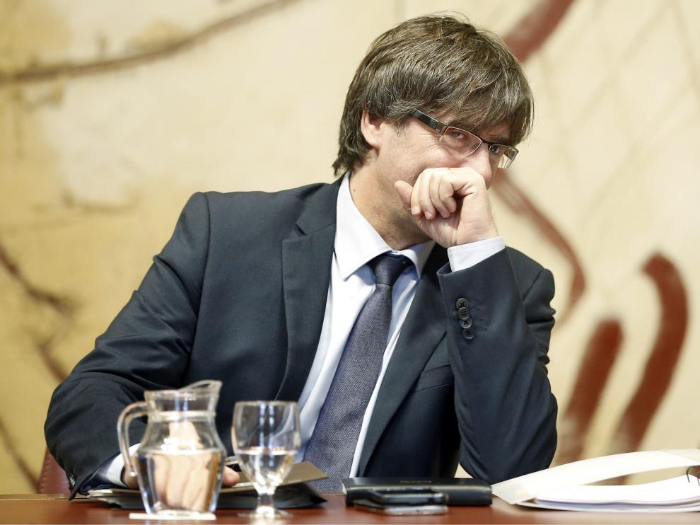 El presidente de la Generalitat, Carles Puigdemont, durante la reunión semanal del ejecutivo catalán