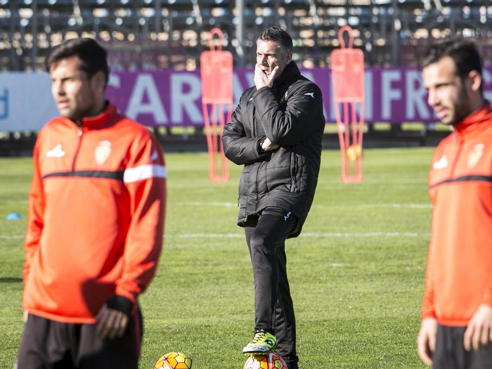 Lluís Carreras, durante un entrenamiento del Real Zaragoza