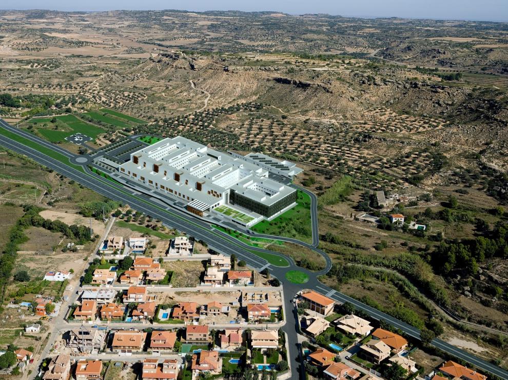 Recreación virtual del futuro hospital de Alcañiz.