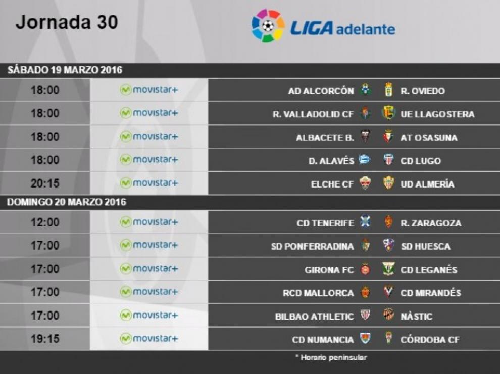Horarios de la jornada 30ª de Segunda División.
