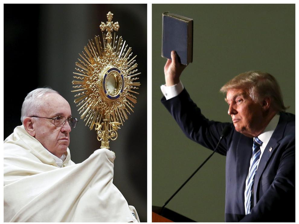 Combo de imágenes del Papa Francisco y Donald Trump.