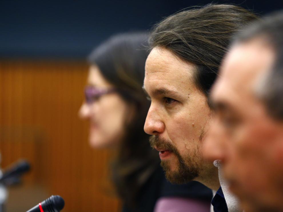 El líder de Podemos, Pablo Iglesias, durante su intervención este viernes.