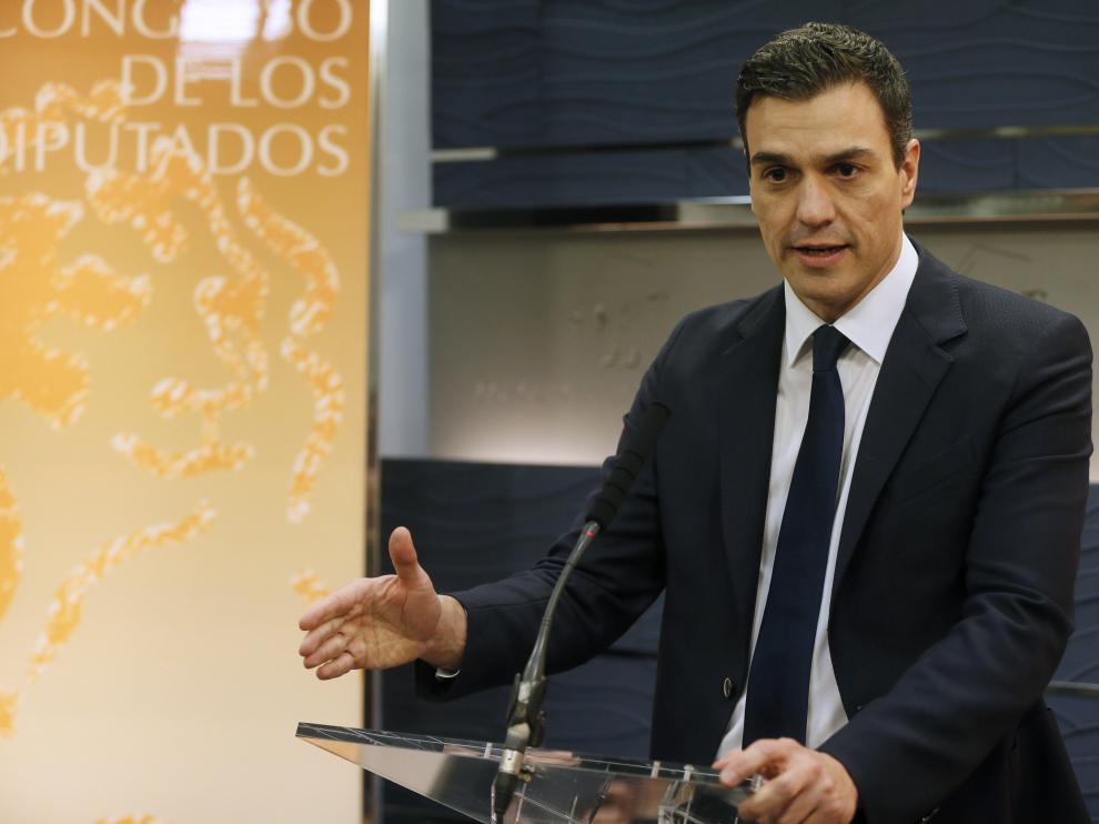 Sánchez en su comparecencia ante los medios en el Congreso de los DIputados