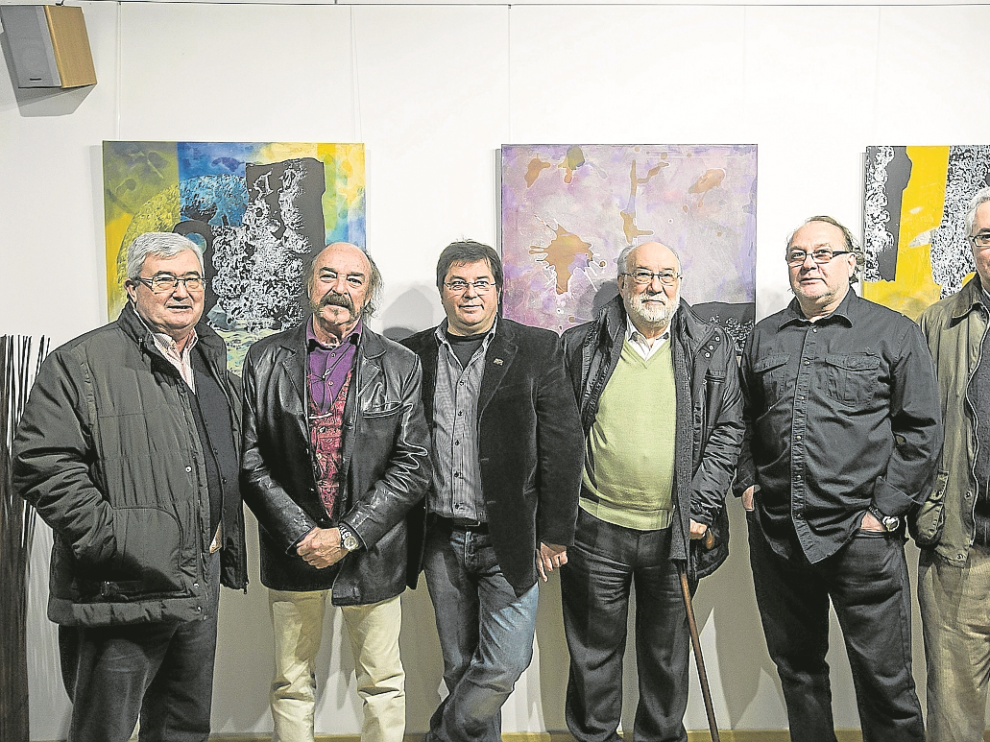 José Luis de Arce, Eugenio Mateo, Pedro Sagasta, Eloy Fernández Clemente, Miguel Ángel Yus y Carlos Manzano, durante la presentación.