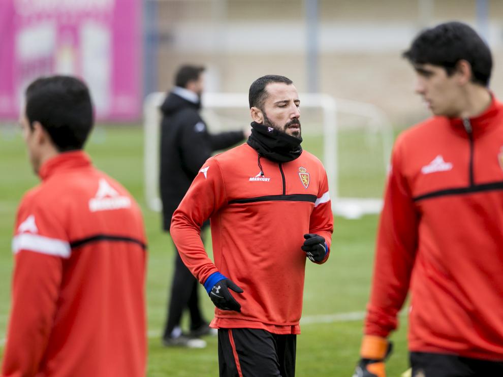 Mario, en un entrenamiento del Real Zaragoza de la semana pasada.