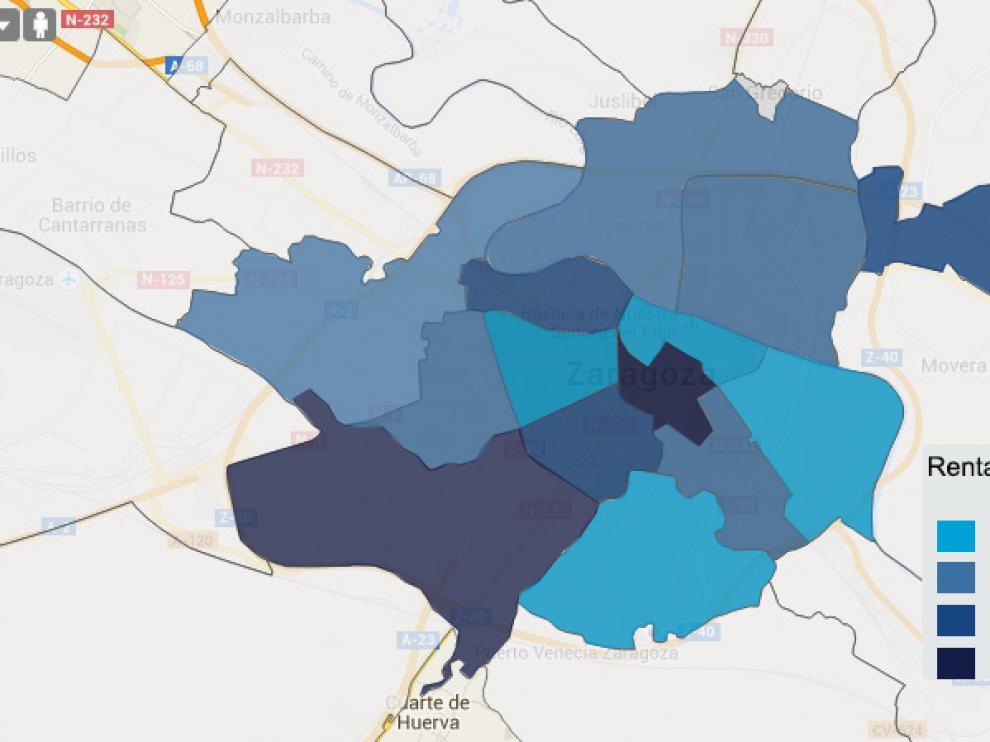 Renta mínima por distritos en Zaragoza