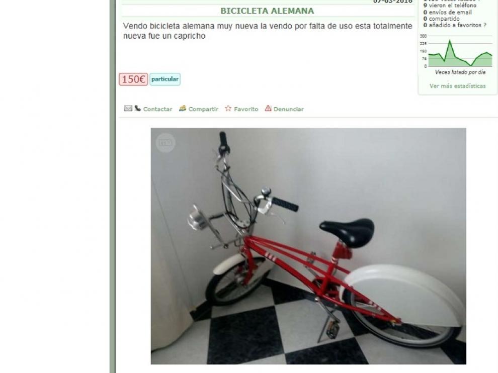 Imagen de la bicicleta (¿o bizicleta?) en venta
