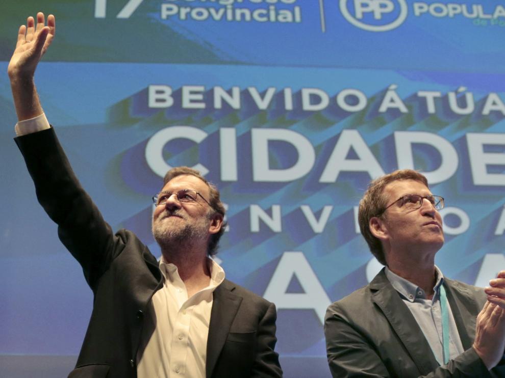 Rajoy y Feijóo en el Congreso del PP en Pontevedra.