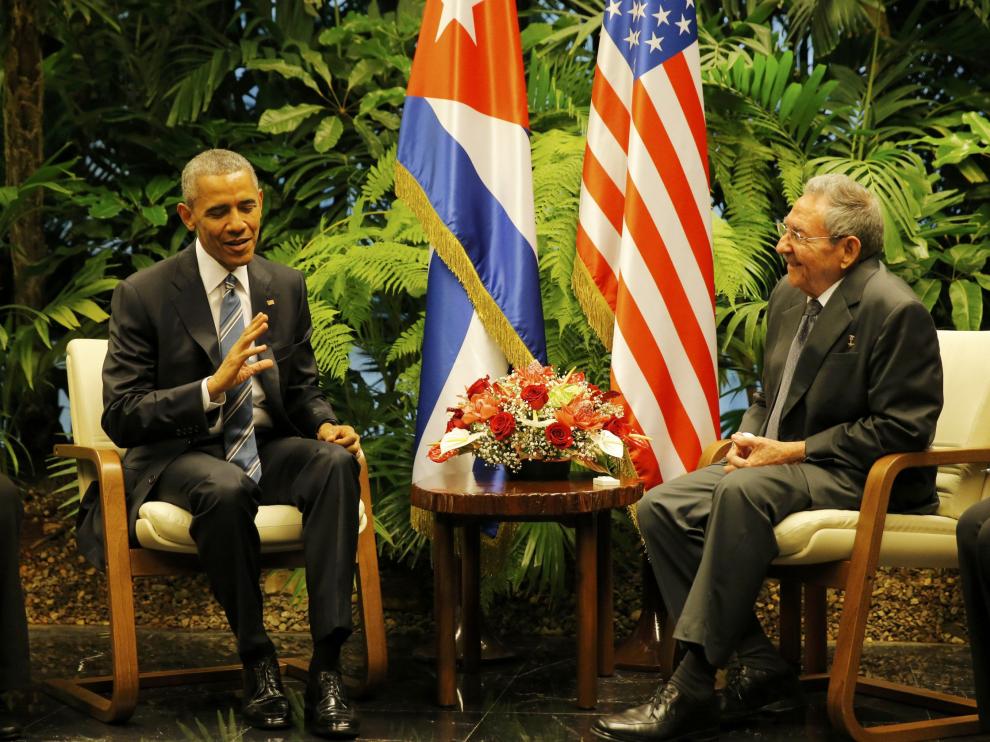 Barack Obama se reúne con Raúl Castro en el Palacio de la Revolución de La Habana.